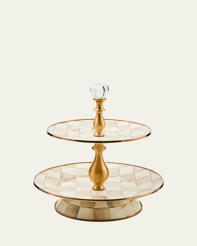 Mocha Check Two-Tier Sweet Stand